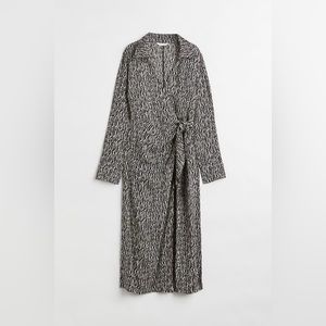 HM Satin Wrap-front Midi Dress Black and White M